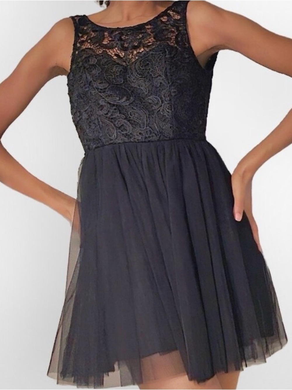 Forever 21 Black Lace Bodice Tulle Mini Dress
